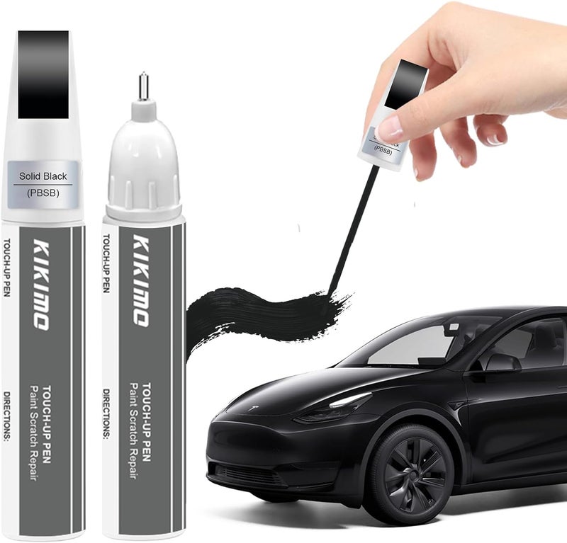 KIKIMO for Tesla Touch Up Paint(Solid Black(PBSB)), Car Paint Repair Kit for Tesla Model Y/3/S/X, 2 In 1 Scratches Repair with Pen Tip and Brush, Color-Matched for Quick & Easy Fix - Image 1